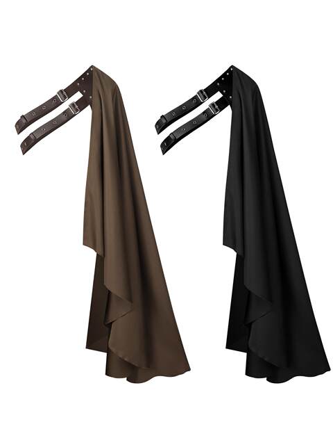 Steampunk Shawl Half-Shoulder Cape with Belt Black Shawl Cape Medieval Halloween Costume for Both Men and Women