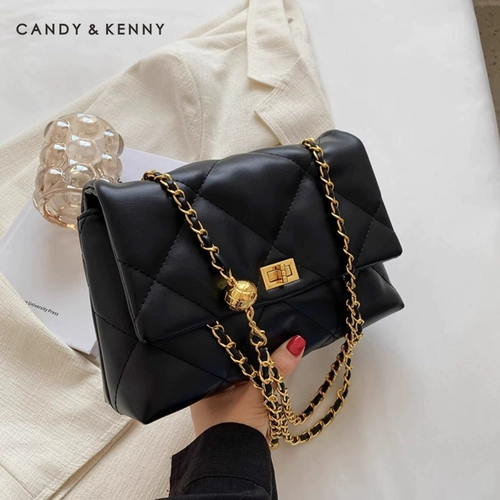 Официальный сайт Candy&Kenny, маленькая квадратная женская сумка премиум-класса с ромбической цепочкой, новинка 2025 года, универсальная сумка через плечо через плечо