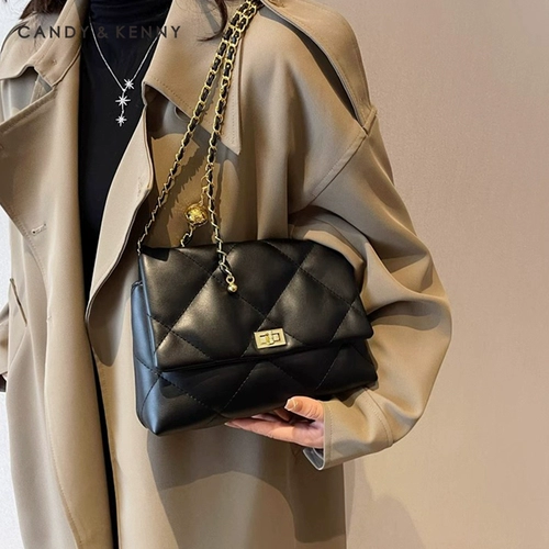 Официальный сайт Candy&Kenny, маленькая квадратная женская сумка премиум-класса с ромбической цепочкой, новинка 2025 года, универсальная сумка через плечо через плечо