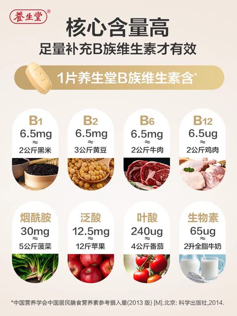 Yangshengtang B Vitamin Tablets with High Content of B Vitamins, Multi-Complex Vb, Biotin, Folic Acid, B2, Genuine Product