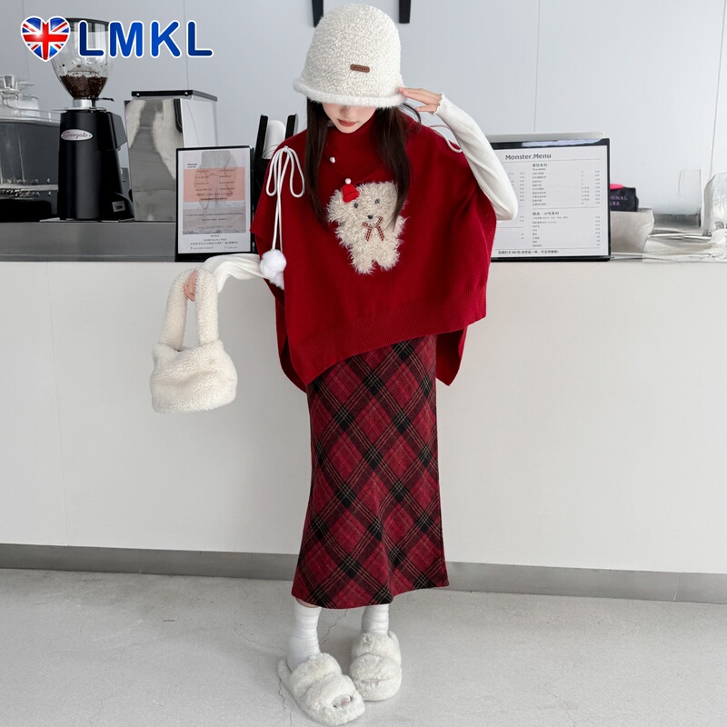 Uk Lmkl Children's 2026 New Red Sweater Set for Girls, Stylish Thickened Two-Piece Outfit with Fashionable Skirt Uk Lmkl Children's 2026 New Red Sweater Set for Girls, Stylish Thickened Two-Piece Outfit with Fashionable Skirt