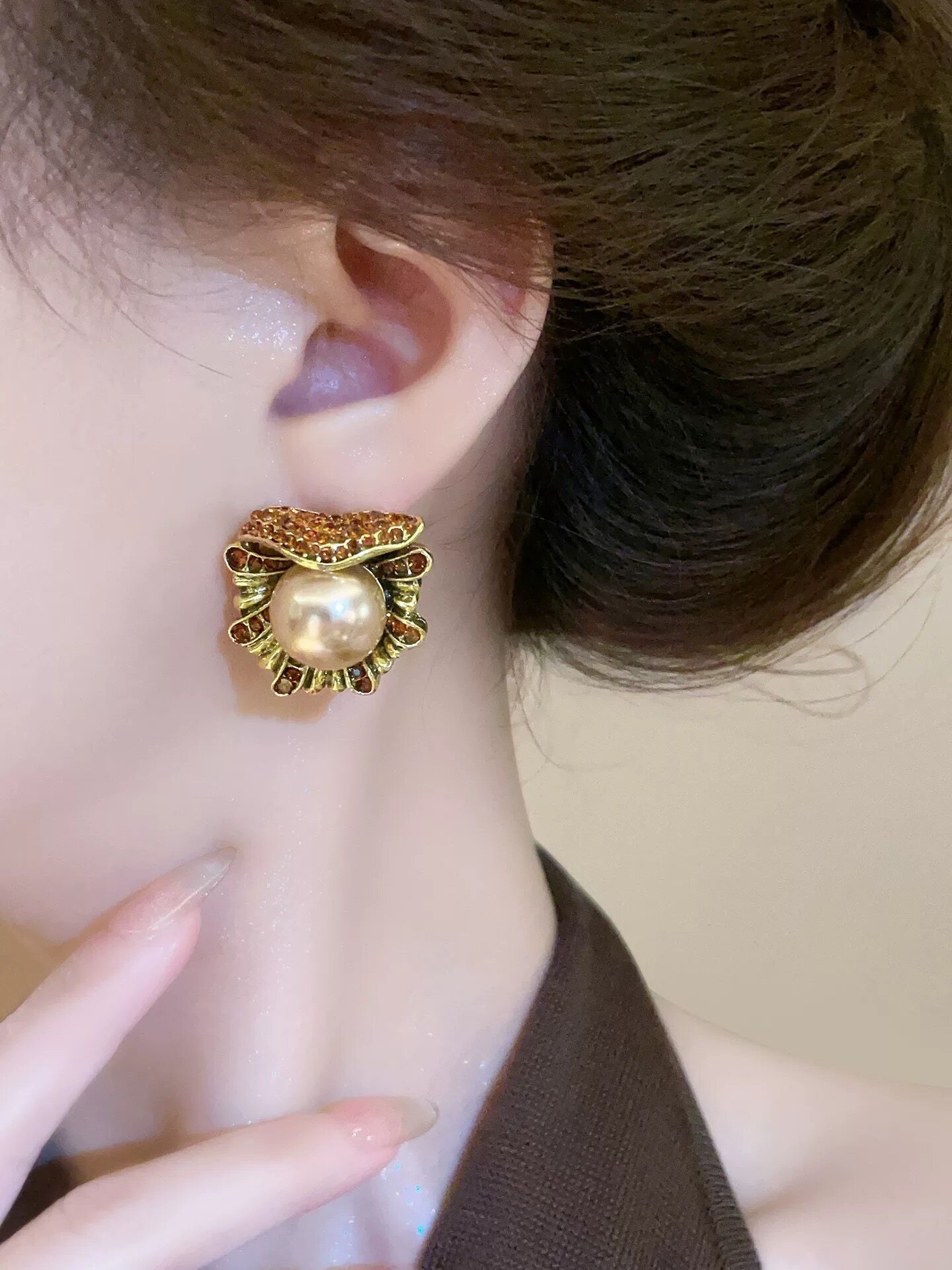 Серьги 宫廷风复古耳钉高级感vintage中古耳环小众独特做旧耳饰