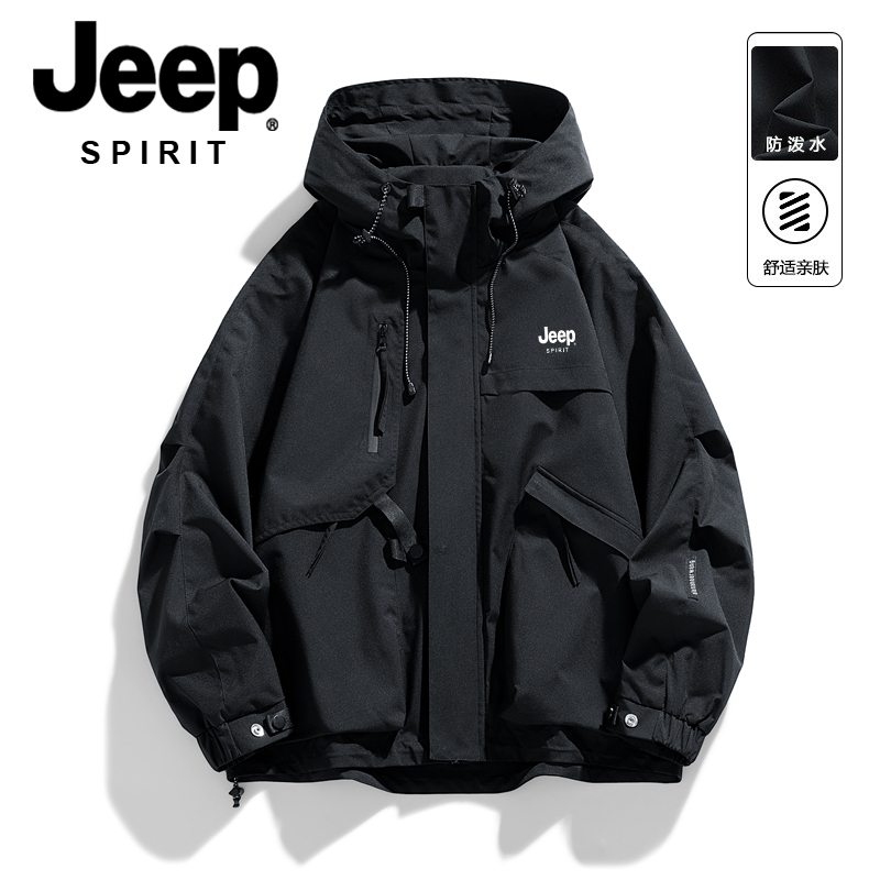 ジープスピリットアメリカンスタイルフード付きジャケットメンズ春と秋2025新しい男の子用ワークウェアジャケット
