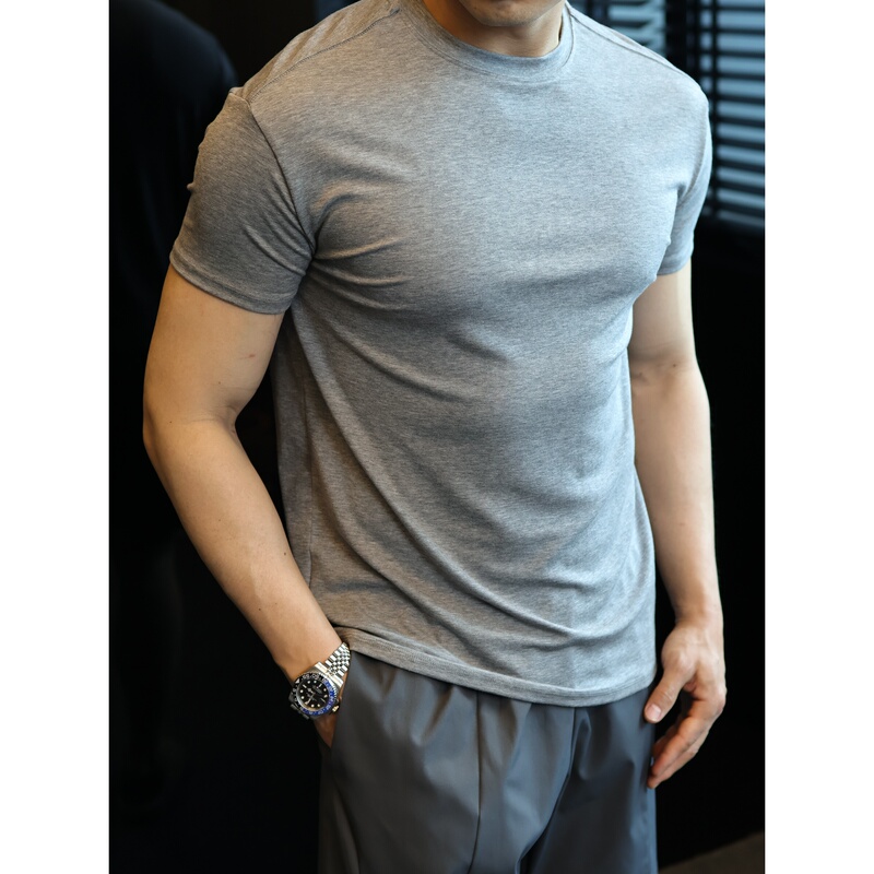 Simple Design Lyocell Tencel Cooling T-Shirt Short Sleeve Men's Summer Flowy Skin-Friendly Elastic Slimming Top