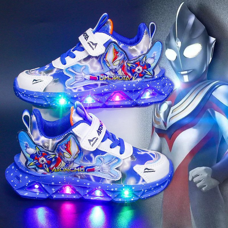 Обувь для мальчиков Ultraman, детская спортивная обувь с подсветкой, новинка 2025 года, осенне-зимние дышащие повседневные кроссовки из сетчатого материала