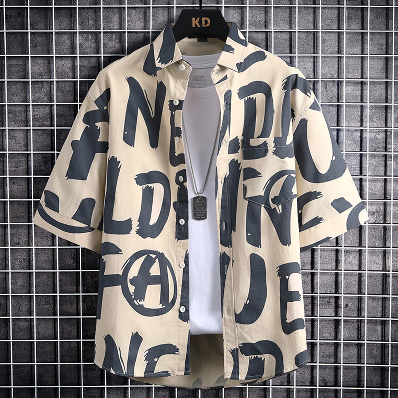 Japanese-Style Printed Short-Sleeve Shirt for Men, Summer Trendy Casual Half-Sleeve Shirt, Loose Pure Cotton Summer Shirt, Trendy Brand Japanese-Style Printed Short-Sleeve Shirt for Men, Summer Trendy Casual Half-Sleeve Shirt, Loose Pure Cotton Summer Shirt, Trendy Brand