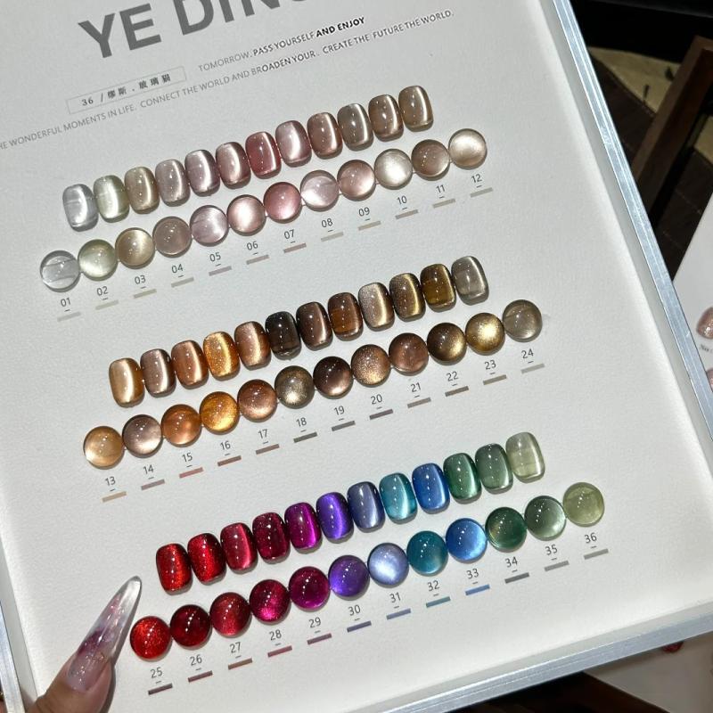 Yedachi 36-Color Glass Bead Cat Eye Nail Polish Gel Set 2025 New Porcelain White Purple Satin Special for Nail Art