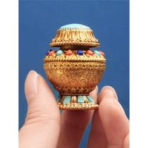 Pure copper Huibao mini small treasure vase gemstone portable treasure vase home decoration Tibetan offering Tibetan offering household ornaments
