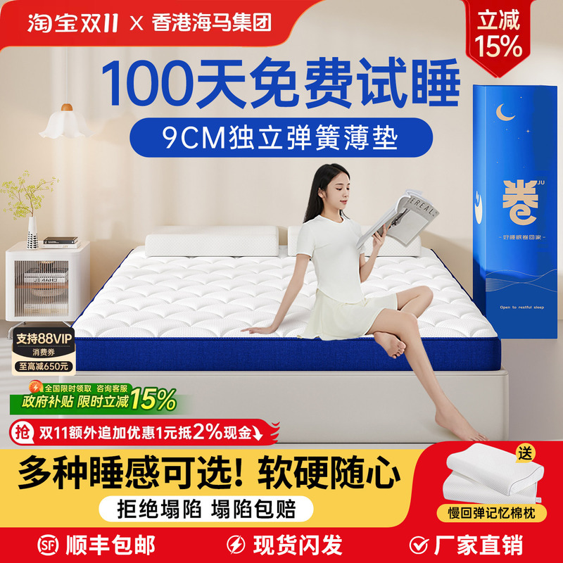 Memory Foam Box Individually Packaged Spring Mattress for Home Use 9cm Rolled Compressed Latex Student Tatami Soft and Hard Mattress
