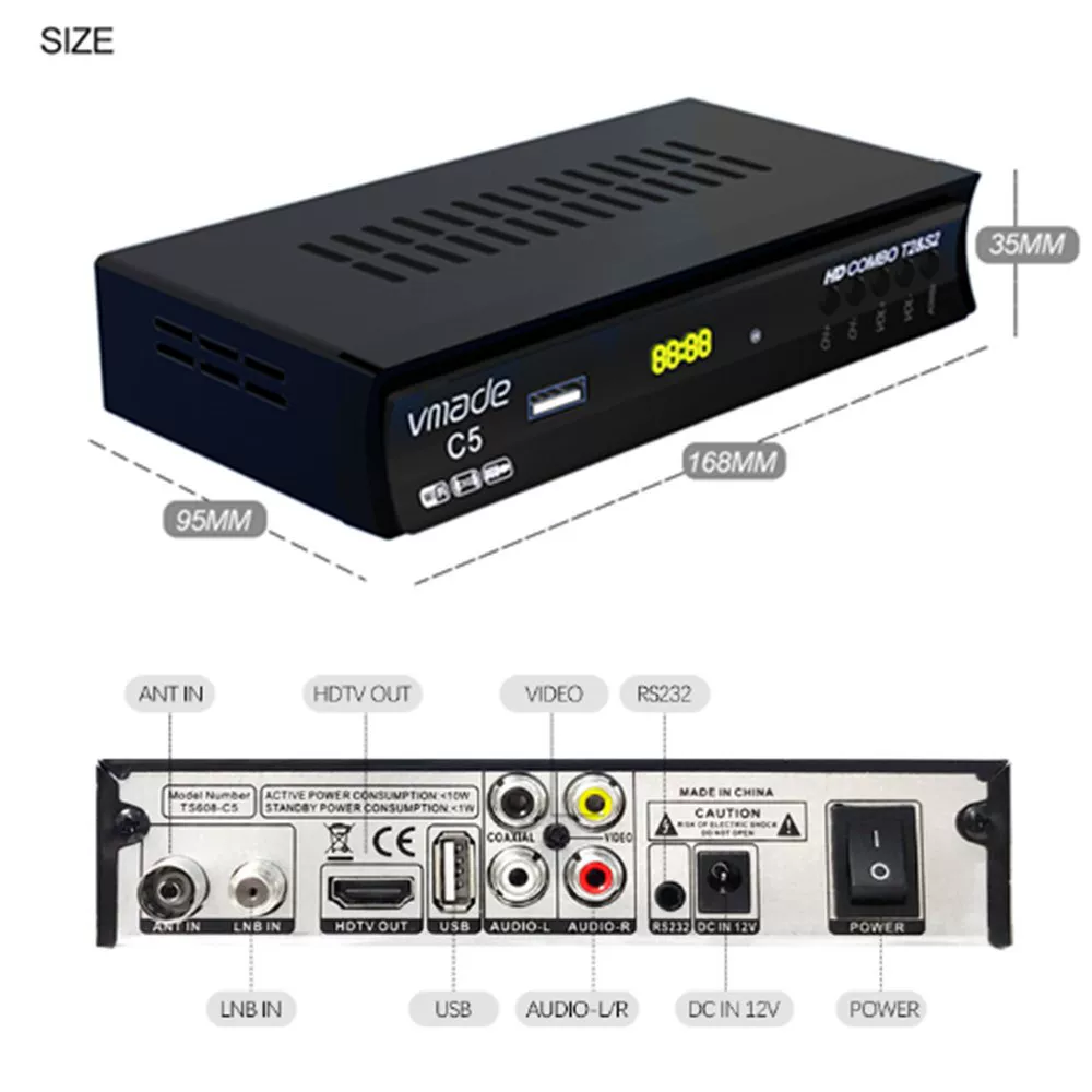 Vmade Full HD 1080P H.264 цифровой ТВ тюнер DVB-T2 DVB-S2 ко-