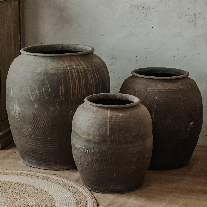 Wide-Mouth Floor-Standing Large Clay Pot Flower Pot Soil Pot Wabi-Sabi Jar Unglazed Pot Basin Homestay Decoration Pottery Rural Folk Custom
