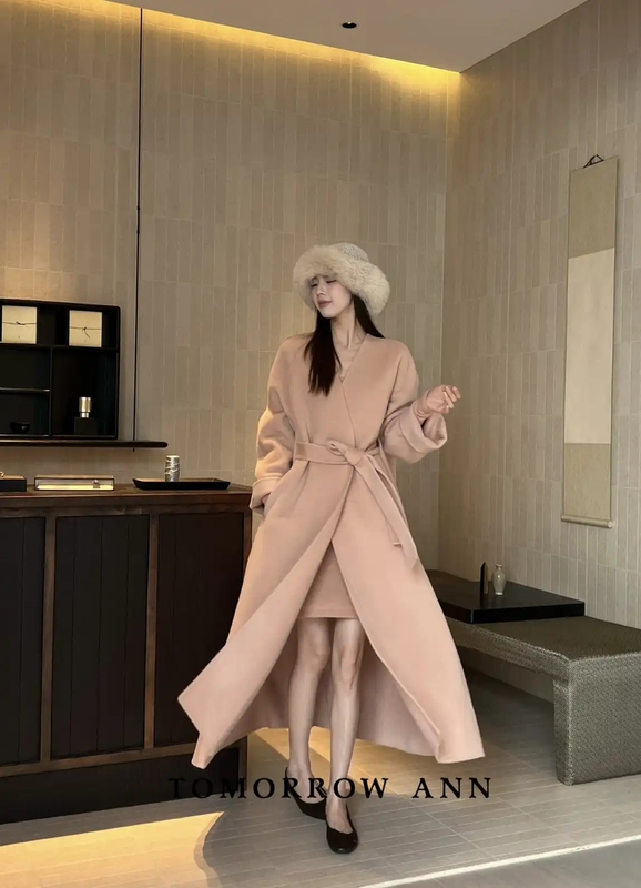 Tomorrow Annv Collared Bathrobe Double-Sided Coat (with Belt) (Contains 90% Wool) 13383 # Tomorrow Annv Collared Bathrobe Double-Sided Coat (with Belt) (Contains 90% Wool) 13383 #