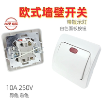 European wall switch with indicator light white panel button 1 set concealed single joint dual control 10A250V ceramic