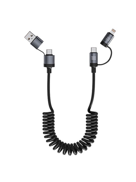 Two-To-Two Super Fast Charging Universal Mobile Phone Charging Cable Spring Telescopic 65W Four-In-One Data Cable Suitable for Apple 15/16Promax Huawei Android Dual Typec Multi-Function Car Screen Projection