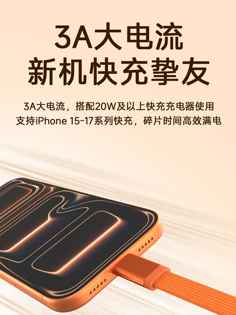 Super Fast Charging 3A Dual Type-C Data Cable, Ultra-Thin Braided Flat Cable, Suitable for Apple 17 Mobile Phones, Huawei Fast Charging Pd65W, Suitable for iPad and Laptop Charging and Data Transfer, Anti-Breakage and Anti-Falling