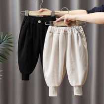 Boy gush pants 2023 autumn winter clothing new baby foreign air thickened trousers Children light core suede integrated suede