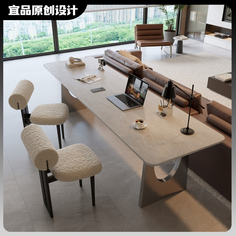 Slate Double Desk, Long Table Behind Sofa in Living Room, Italian-Style Office Desk, Large Study Table, Matte Armani Gray Slate Double Desk, Long Table Behind Sofa in Living Room, Italian-Style Office Desk, Large Study Table, Matte Armani Gray