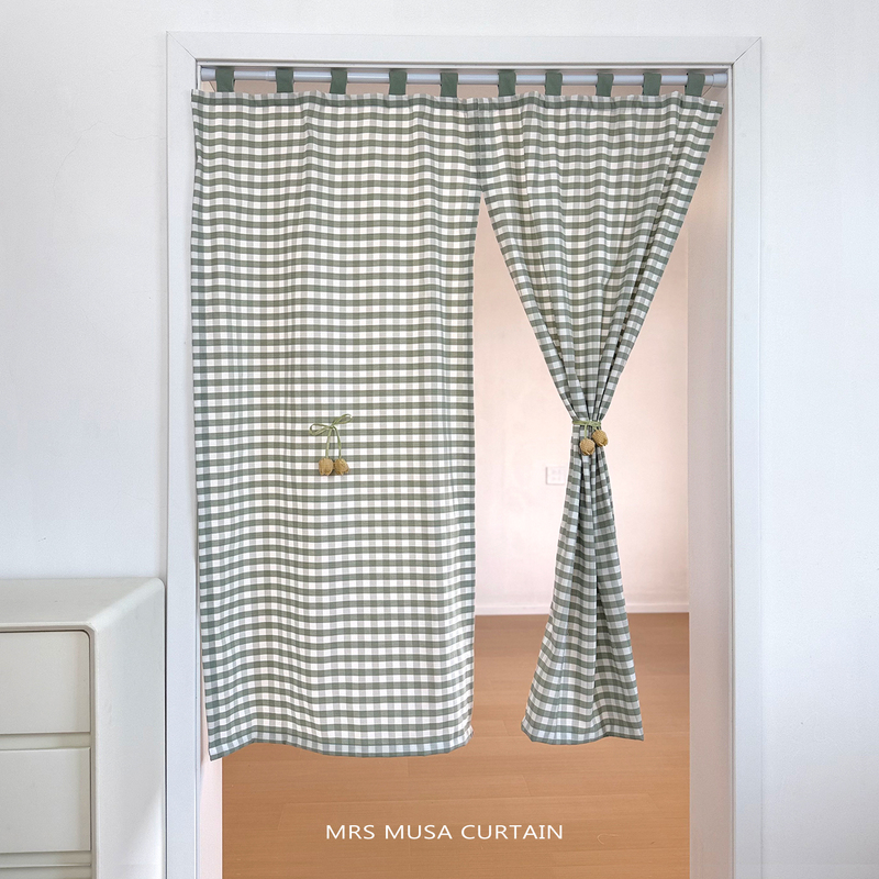 Mrs. Musa Cotton and Linen Half-Curtain, Fresh Style Door Curtain, Plaid Decorative Curtain, Light-Transmitting but Not See-Through, No Drilling Required for Installation Mrs. Musa Cotton and Linen Half-Curtain, Fresh Style Door Curtain, Plaid Decorative Curtain, Light-Transmitting but Not See-Through, No Drilling Required for Installation