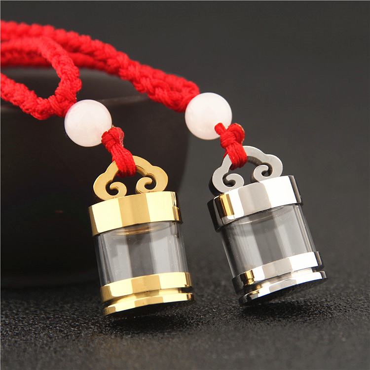 Titanium Steel Gäu Box Waterproof Epiphany Bottle Pendant Pendant Pendant Small Glass Bottle Hollow can open loading Zhu sand Fetal Hair Necklace-Taobao