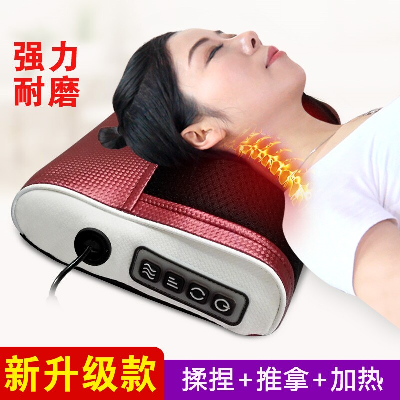 颈椎按摩器颈肩腰部背部多功能按摩枕加热电动按摩垫车载家居两用