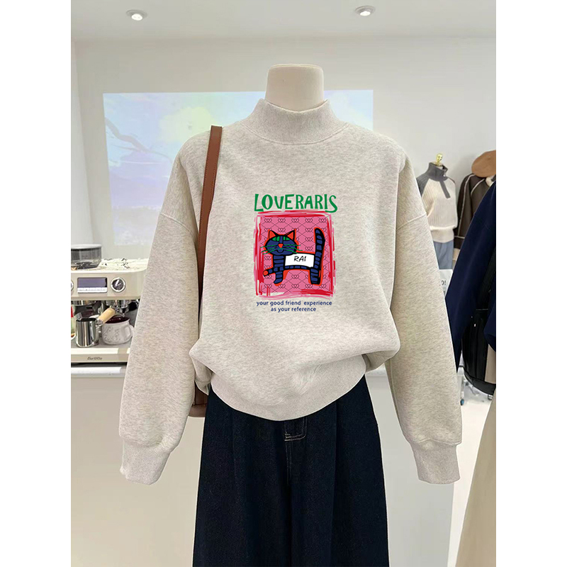 女性用ハーフタートルネックスウェットシャツ、韓国風ルーズカジュアル、ベルベット厚手インナーウェア、ボトムシャツトップ、ベルベット厚手秋冬