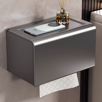 Toilet Paper Holder, Waterproof Tissue Box for Bathroom, No-Drill Wall-Mounted Tissue Box, Roll Paper Storage Rack, Toilet Paper Rack
