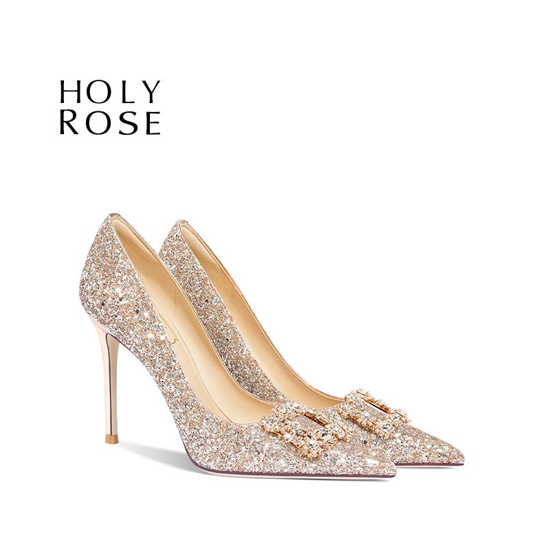 Holyrose Wedding Shoes for Women, Crystal Bridal Shoes, Coming-Of-Age Ceremony Stiletto High Heels, Main Wedding Dress, Dual-Wear Wedding Shoes