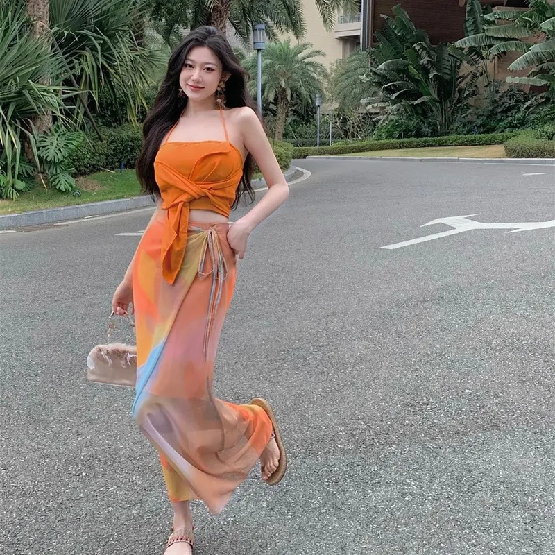 Water Splashing Festival Clothing, Xishuangbanna Dai Ethnic Clothing, Beach Travel Outfit for May Day, Photo Shoot Dress, Women's Summer Set