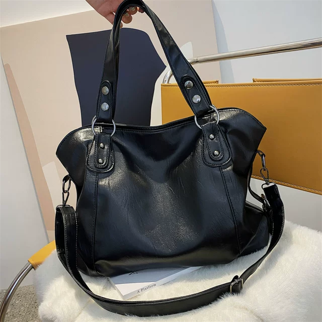 [Большая черная женская сумка через плечо большого размера casual tote]