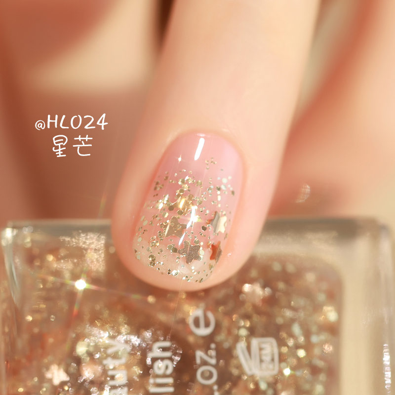 No-Bake Glitter Nail Polish Quick-Drying Transparent Gold and Silver Children's Five-Pointed Star Water-Based Non-Tearable Odorless New Model