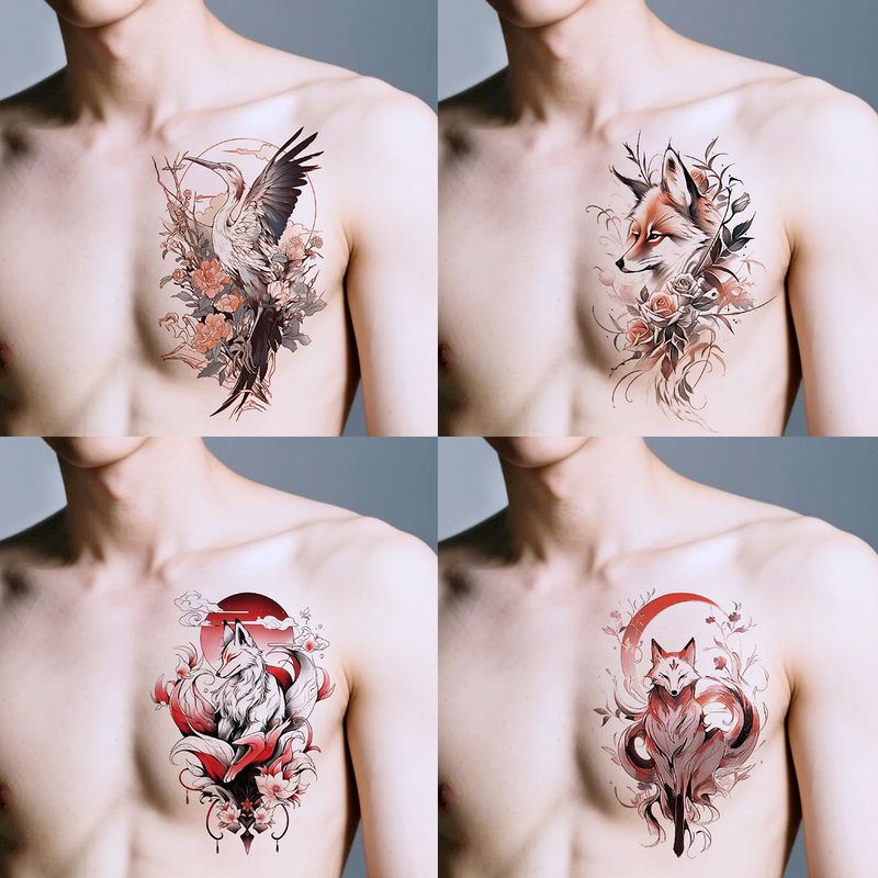 8 Pieces of Colorful Tattoo Stickers, Waterproof and Long-Lasting, for Men and Women to Cover Scars, Temporary Tattoo Stickers with Fox Designs on the Chest 8 Pieces of Colorful Tattoo Stickers, Waterproof and Long-Lasting, for Men and Women to Cover Scars, Temporary Tattoo Stickers with Fox Designs on the Chest