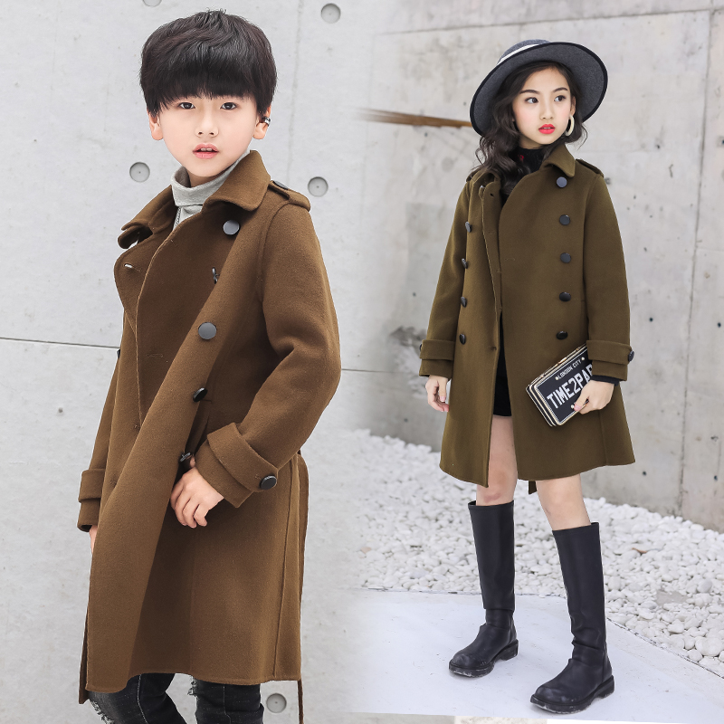 Wool coat Girls winter new children's double-sided wool slim Korean version of the long version of the boy coat big boy