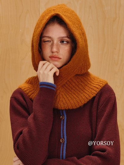 Retro Maillard Style Balaclava Hat for Women, Autumn and Winter Warm Head-Covering Knitted Hat and Scarf All-In-One Hat