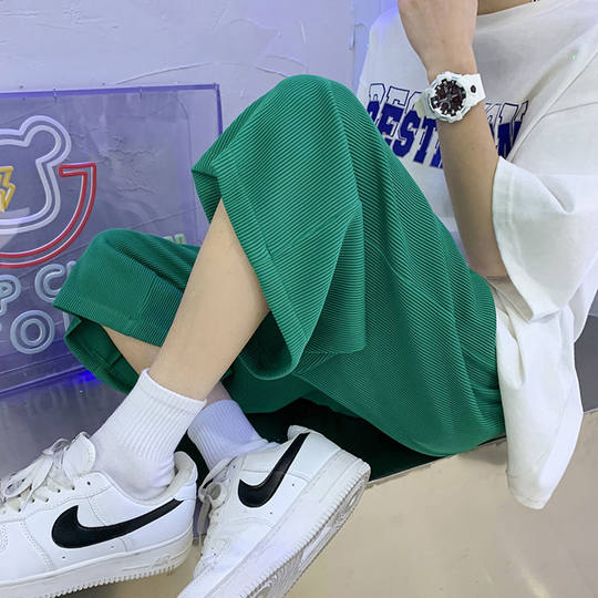 300斤加肥加大男装短裤春夏季港风休闲七分宽松阔腿裤冰丝裤男潮