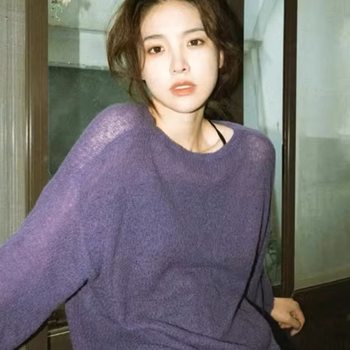 Gentle purple lazy sweater early autumn new women's mohair sweater pullover thin top wear outside