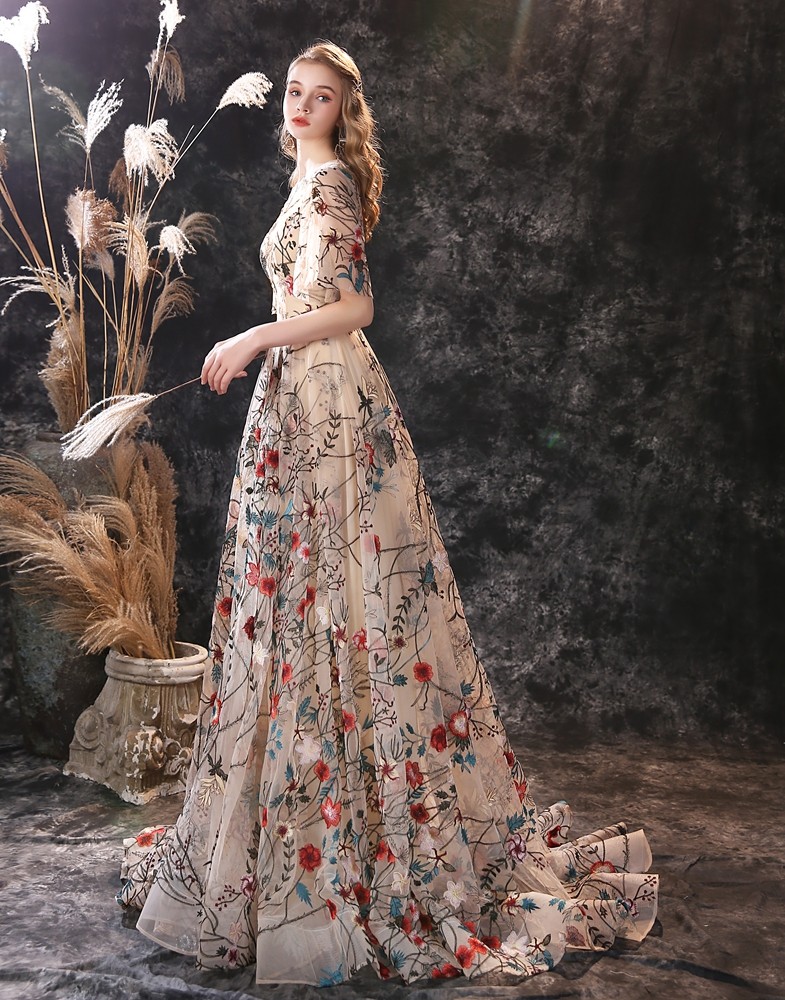 Изоляция для проводов floral embroidery evening dresses  long dress colorful tulle