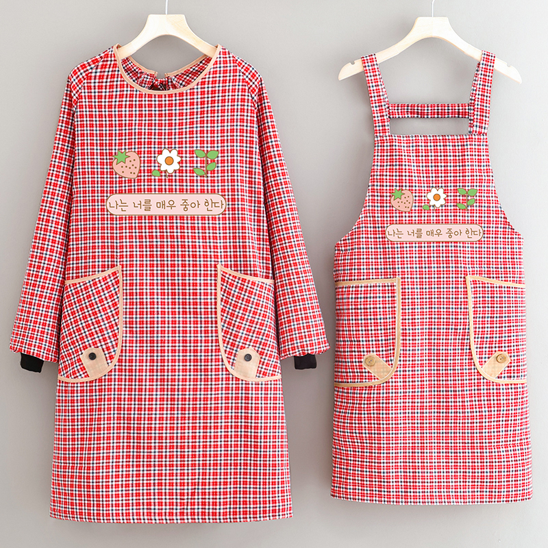 新しいスタイル綿耐摩耗性エプロン長袖キッチン家庭用防汚カバーオール通気性エプロン調理作業作業服女性のための