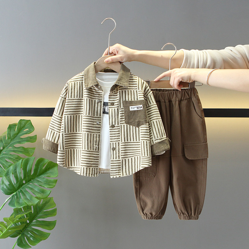 Весенний костюм для мальчиков, новинка 2025 года, детская вельветовая куртка с оборками, красивый комплект детской весенне-осенней одежды из трех предметов