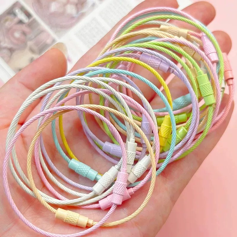 Colorful Steel Wire Key Ring DIY Handmade Keychain Creative Accessories Stainless Steel Rope Ring Round Cute
