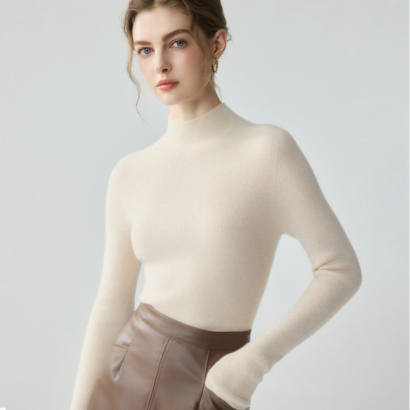 Machine Washable, Ready-To-Wear, Half-Turtleneck, 100% Pure Cashmere Sweater for Women, Slim-Fit Sweater for Layering, Autumn and Winter Wool Base Layer Machine Washable, Ready-To-Wear, Half-Turtleneck, 100% Pure Cashmere Sweater for Women, Slim-Fit Sweater for Layering, Autumn and Winter Wool Base Layer
