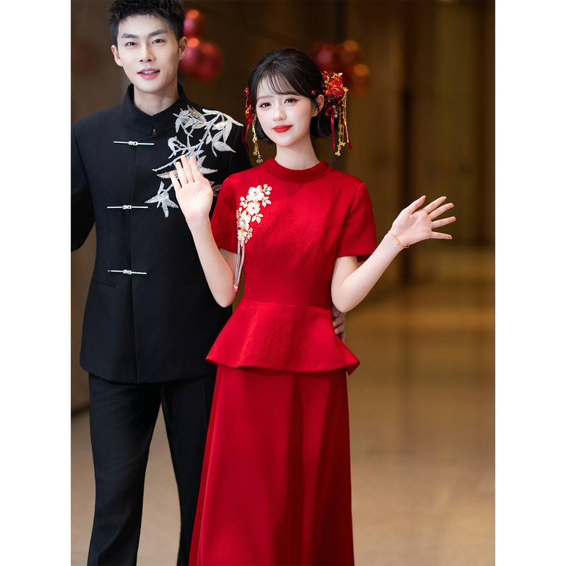 New Chinese-Style Morning Robe for Women, Bride's Engagement and Wedding Dress, Qipao, Toast Dress, Two-Piece Set for Bridal Party and Homecoming New Chinese-Style Morning Robe for Women, Bride's Engagement and Wedding Dress, Qipao, Toast Dress, Two-Piece Set for Bridal Party and Homecoming