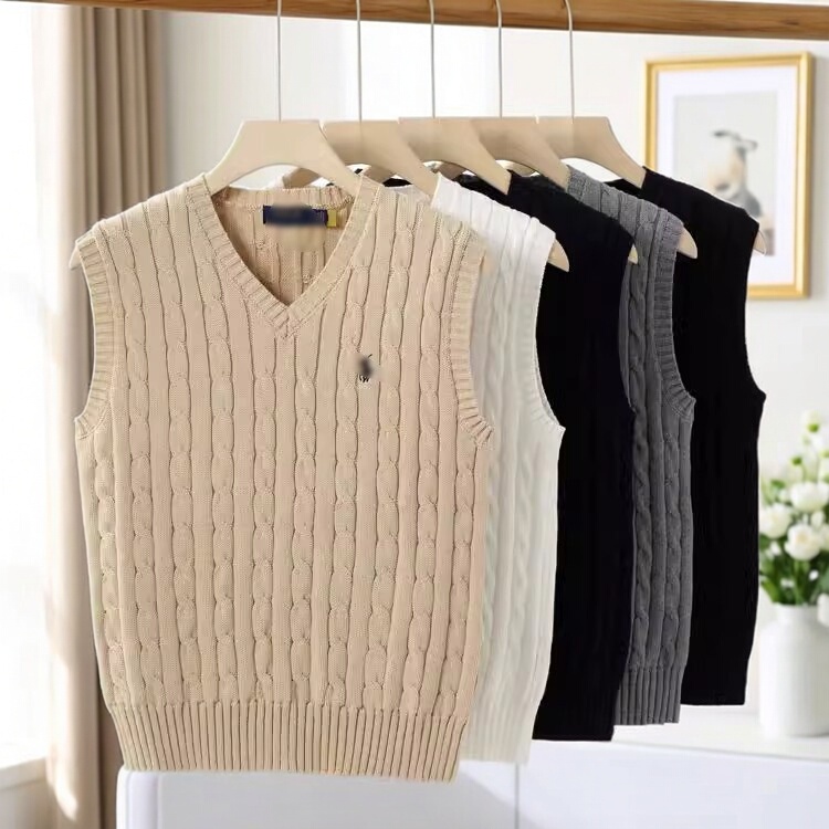2026 Autumn and Winter Men's Pure Cotton Knitted Vest Pullover V-Neck Sleeveless Knitted Cable Knit Warm Vest Sweater