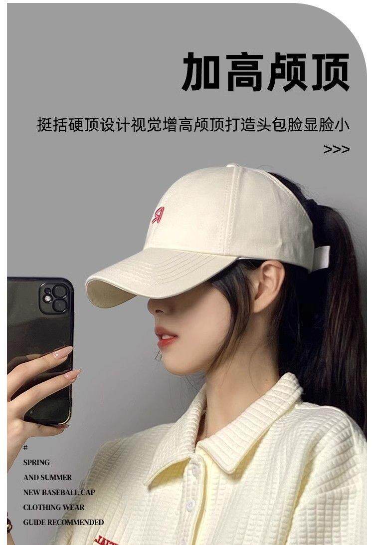 кепка для бадминтона 可扎高马尾棒球帽女新款空顶硬顶鸭舌帽子镂空大头围显脸小宽檐r