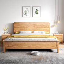 Red oak North American wooden bed Nordic bed Japanese style log color small apartment double 1 8 meters 1 5 meters furniture
