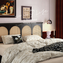Rattan bed French retro black American solid wood bed modern simple 1 8 meters 1 5 double bed wabi-sabi style B&B