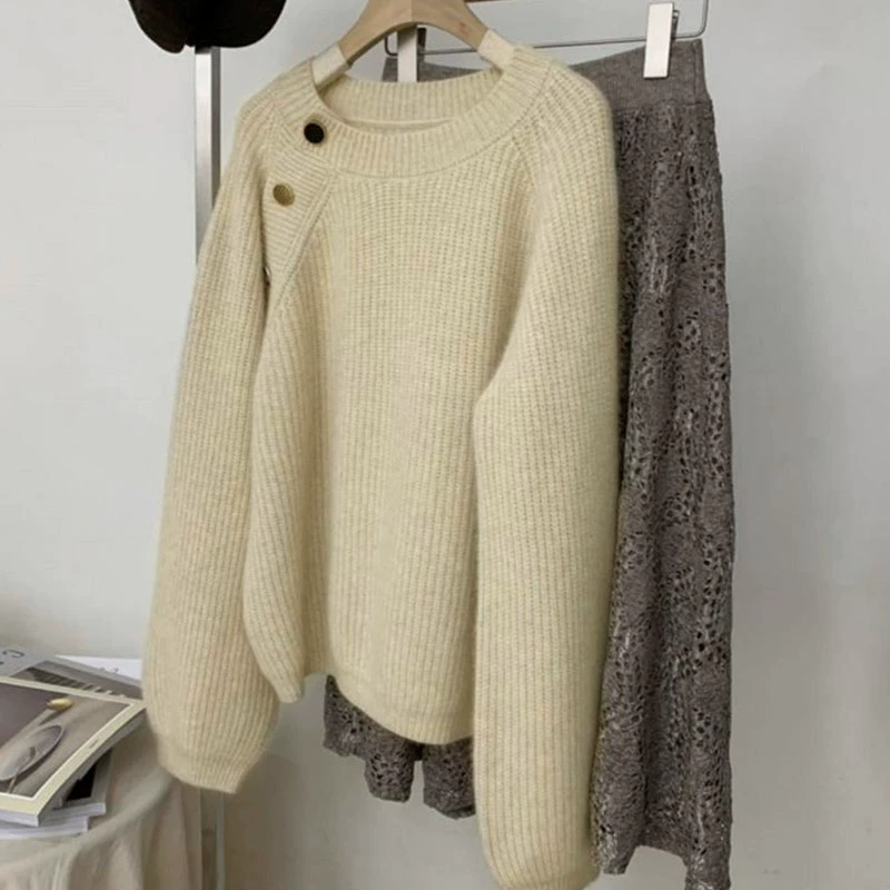 Демисезонный свитер, связанный белье как верхняя одежда, oversize, увеличенная толщина
