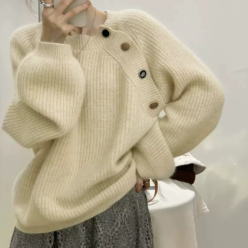 Демисезонный свитер, связанный белье как верхняя одежда, oversize, увеличенная толщина