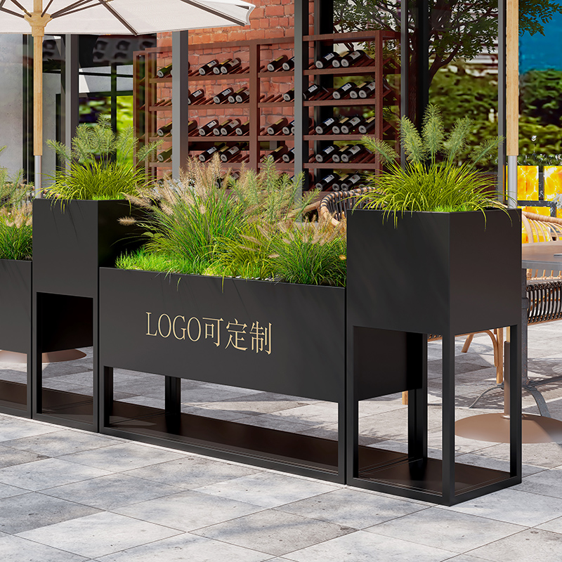 OUTDOOR IRON ART FLOWER CASE COMBINED MILK TEA SHOP OUTSIDE SWING FENCE PARTITION FLOWER SHELF RECTANGULAR FLOWER GROOVE STAINLESS STEEL FLOWER BED-TAOBAO