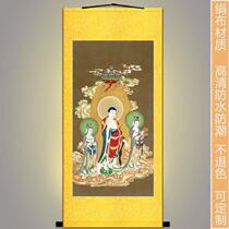 Western Three Saints Amitabha Guiding Picture Hanging High Definition Avalokitesvara Bodhisattva Painting Buddha Image Painting Silk Painting Scroll Painting