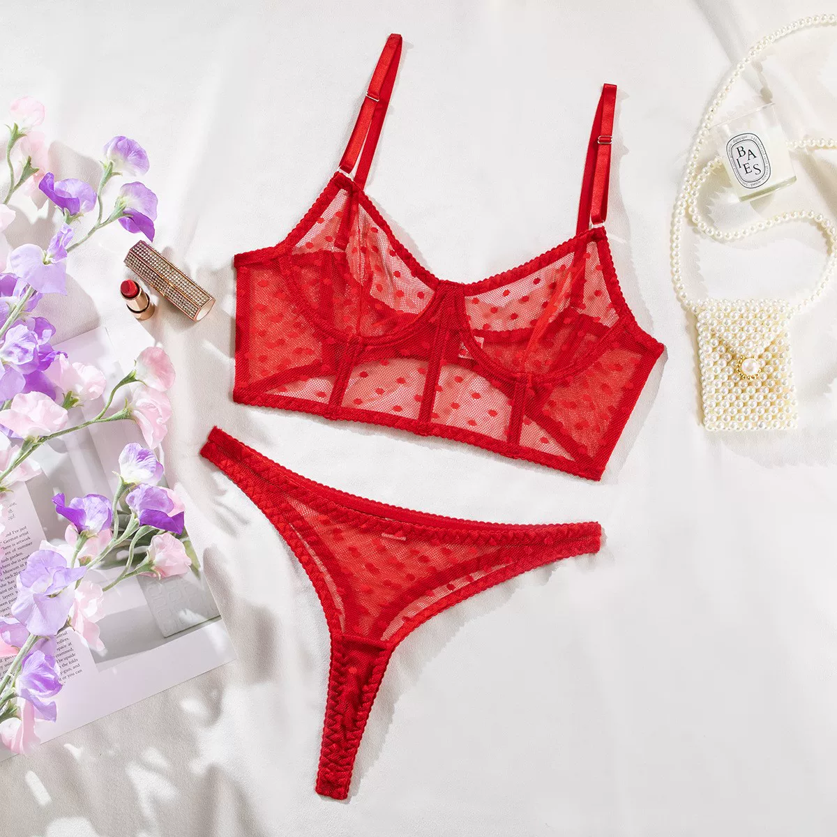 Просмотр бюстгальтера see-through fishbone bra set trend